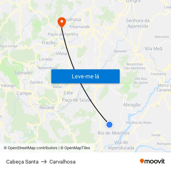Cabeça Santa to Carvalhosa map