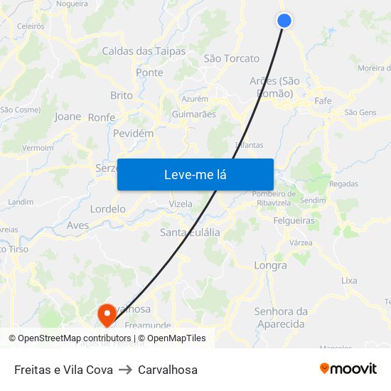 Freitas e Vila Cova to Carvalhosa map