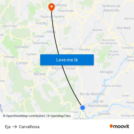 Eja to Carvalhosa map