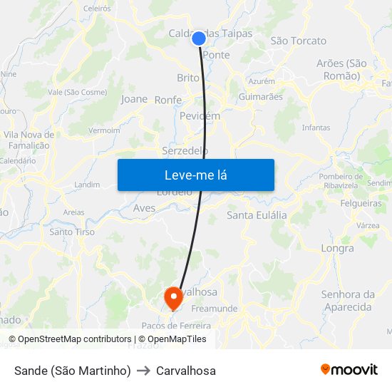 Sande (São Martinho) to Carvalhosa map