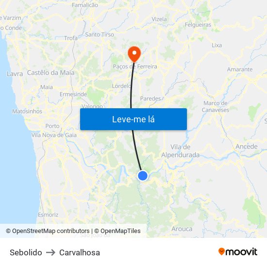 Sebolido to Carvalhosa map