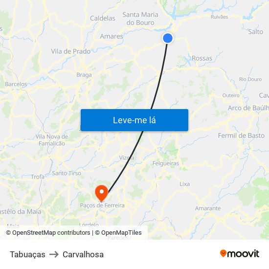 Tabuaças to Carvalhosa map