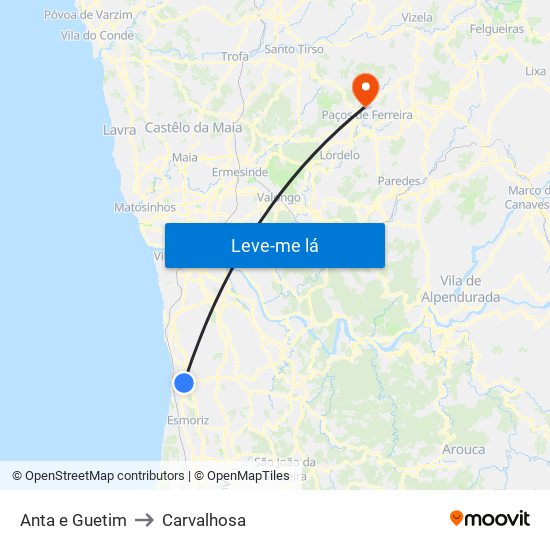Anta e Guetim to Carvalhosa map