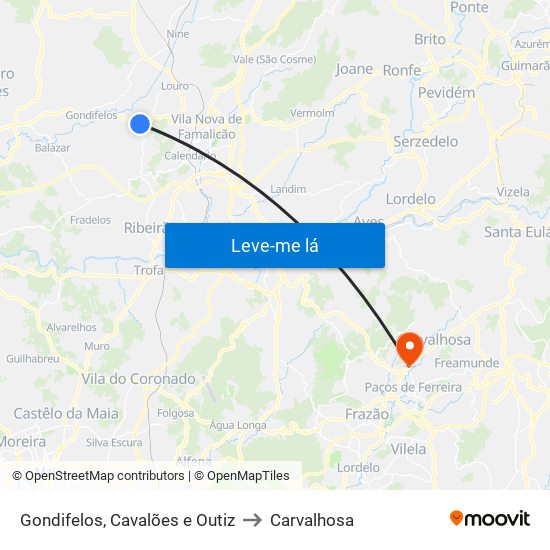 Gondifelos, Cavalões e Outiz to Carvalhosa map