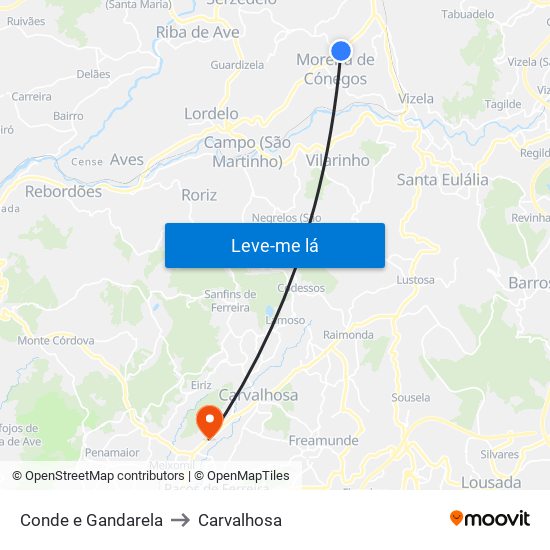 Conde e Gandarela to Carvalhosa map