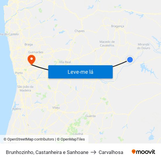 Brunhozinho, Castanheira e Sanhoane to Carvalhosa map