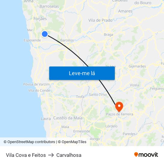 Vila Cova e Feitos to Carvalhosa map