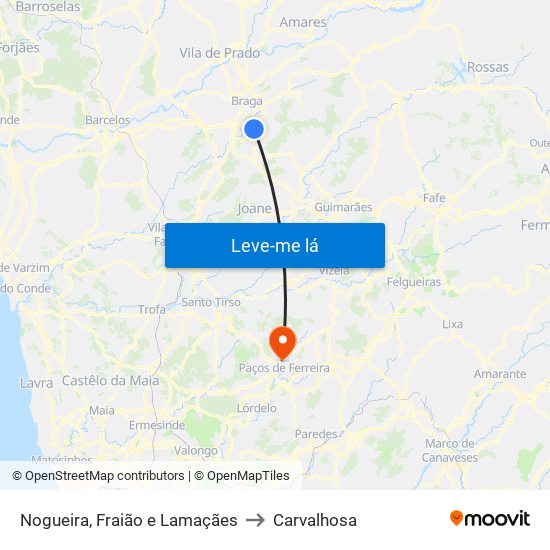 Nogueira, Fraião e Lamaçães to Carvalhosa map