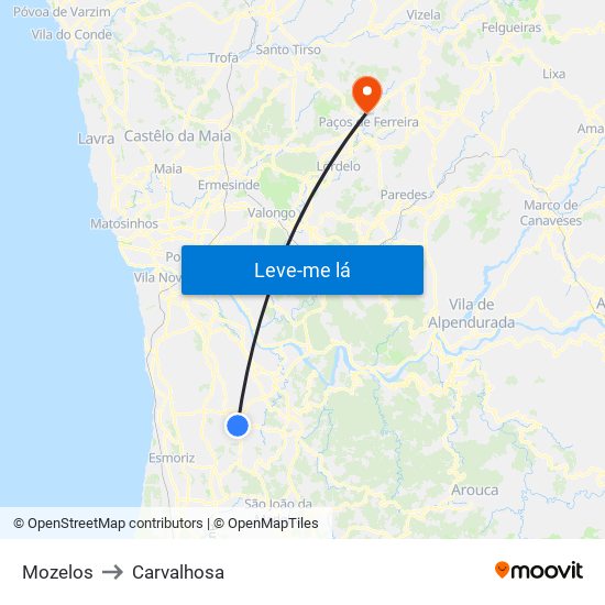 Mozelos to Carvalhosa map