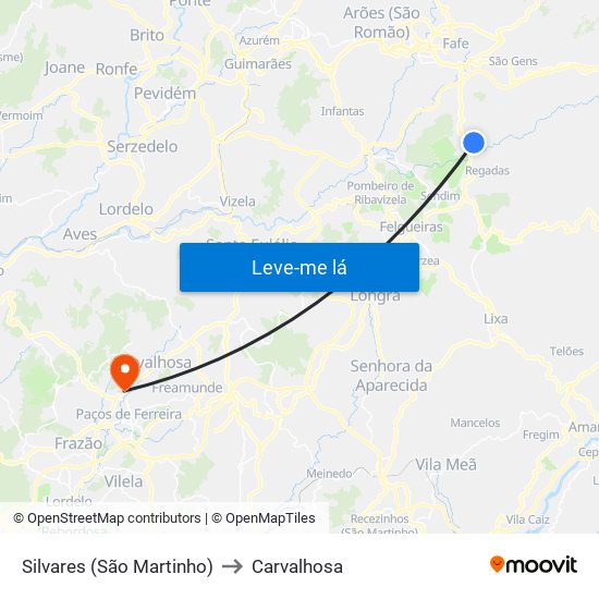 Silvares (São Martinho) to Carvalhosa map