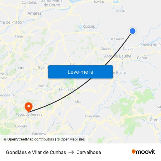 Gondiães e Vilar de Cunhas to Carvalhosa map