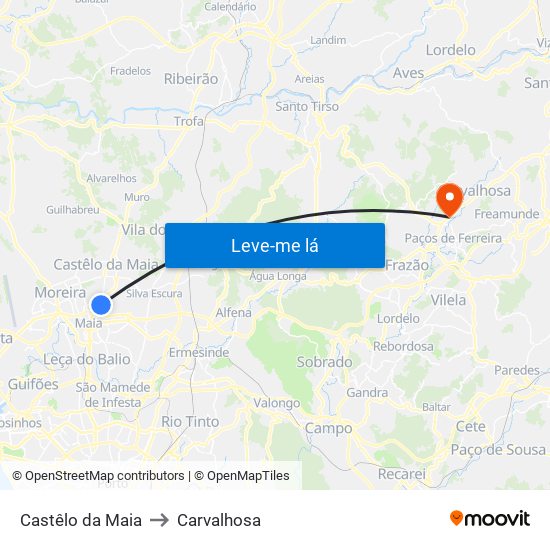 Castêlo da Maia to Carvalhosa map