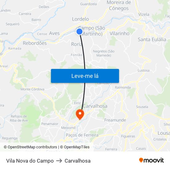 Vila Nova do Campo to Carvalhosa map