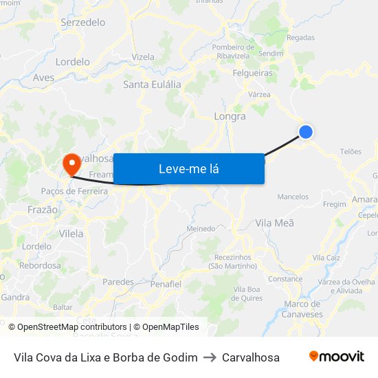 Vila Cova da Lixa e Borba de Godim to Carvalhosa map