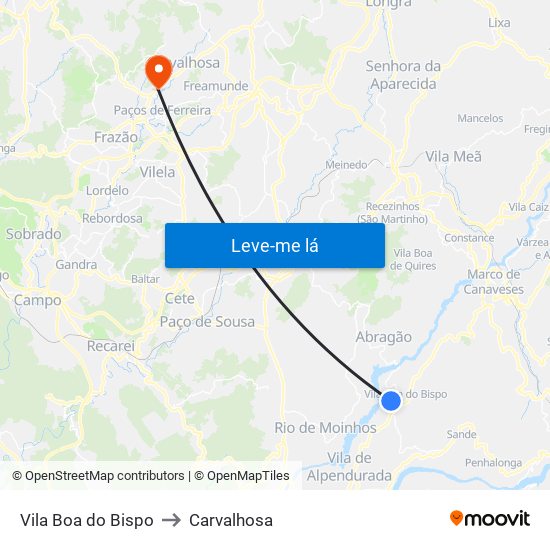 Vila Boa do Bispo to Carvalhosa map
