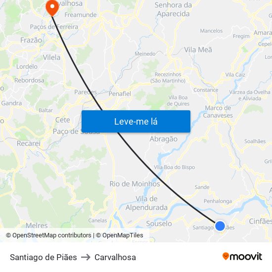 Santiago de Piães to Carvalhosa map
