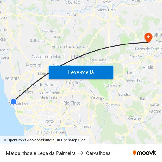 Matosinhos e Leça da Palmeira to Carvalhosa map