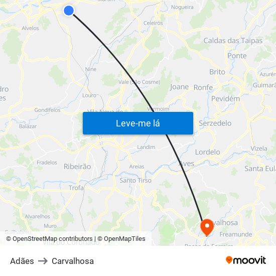 Adães to Carvalhosa map