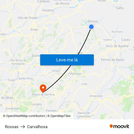 Rossas to Carvalhosa map