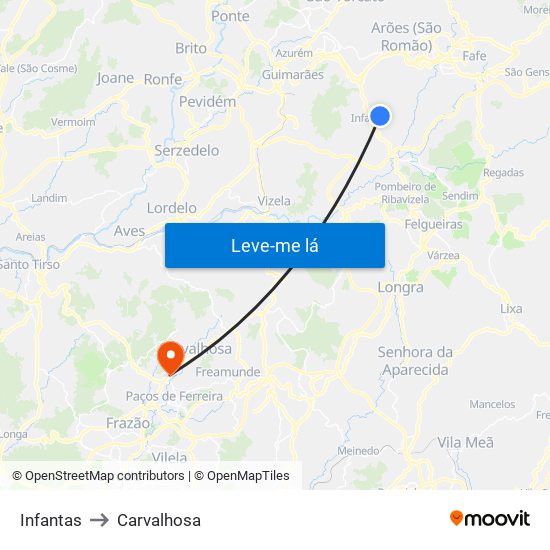 Infantas to Carvalhosa map