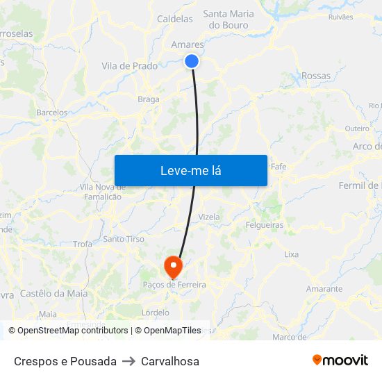 Crespos e Pousada to Carvalhosa map