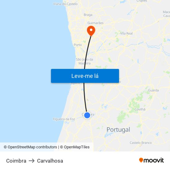 Coimbra to Carvalhosa map