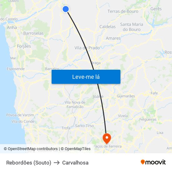 Rebordões (Souto) to Carvalhosa map