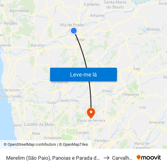 Merelim (São Paio), Panoias e Parada de Tibães to Carvalhosa map