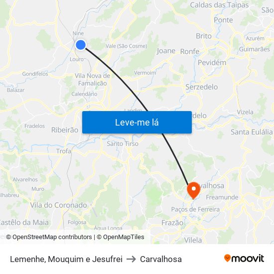 Lemenhe, Mouquim e Jesufrei to Carvalhosa map