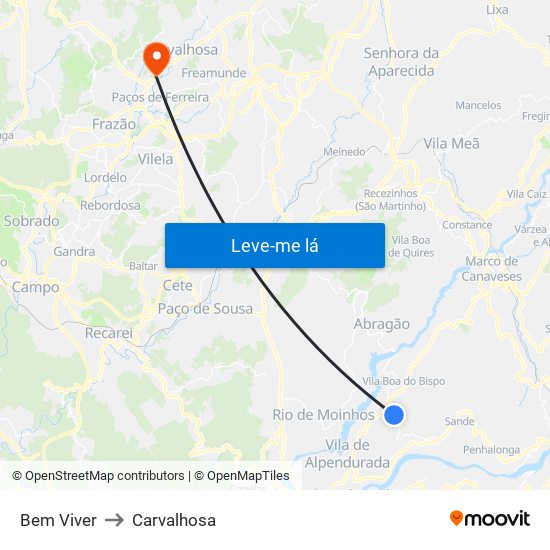 Bem Viver to Carvalhosa map