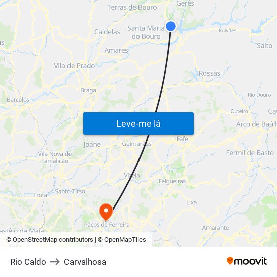 Rio Caldo to Carvalhosa map