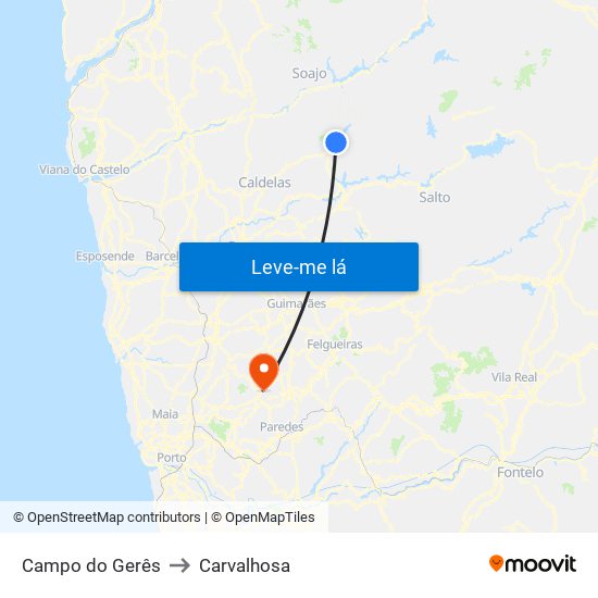 Campo do Gerês to Carvalhosa map
