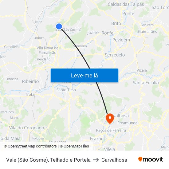 Vale (São Cosme), Telhado e Portela to Carvalhosa map