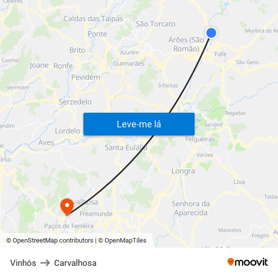 Vinhós to Carvalhosa map