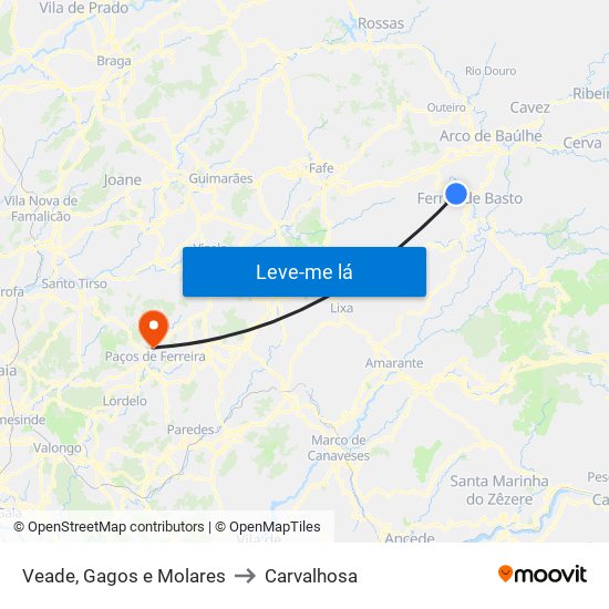 Veade, Gagos e Molares to Carvalhosa map