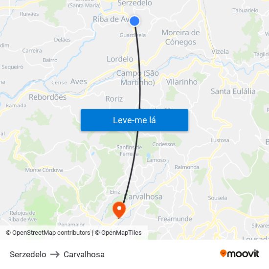 Serzedelo to Carvalhosa map