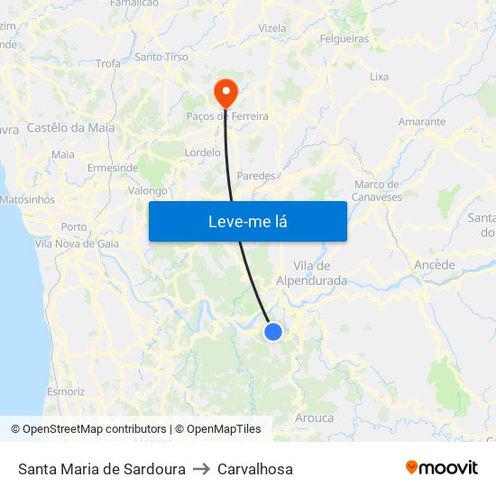 Santa Maria de Sardoura to Carvalhosa map