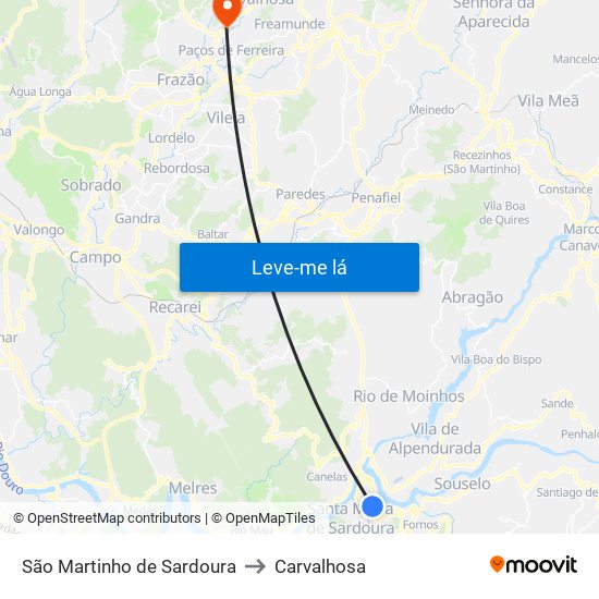São Martinho de Sardoura to Carvalhosa map
