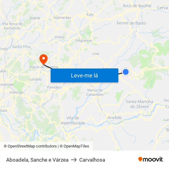Aboadela, Sanche e Várzea to Carvalhosa map
