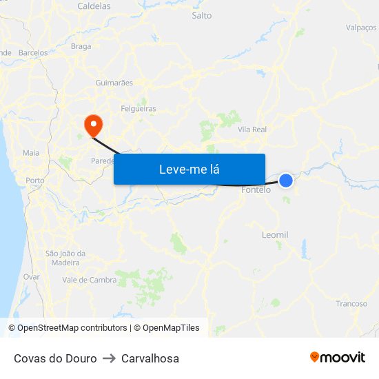 Covas do Douro to Carvalhosa map