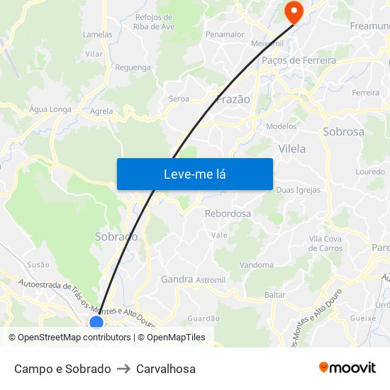 Campo e Sobrado to Carvalhosa map