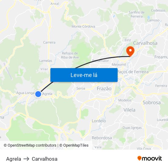 Agrela to Carvalhosa map