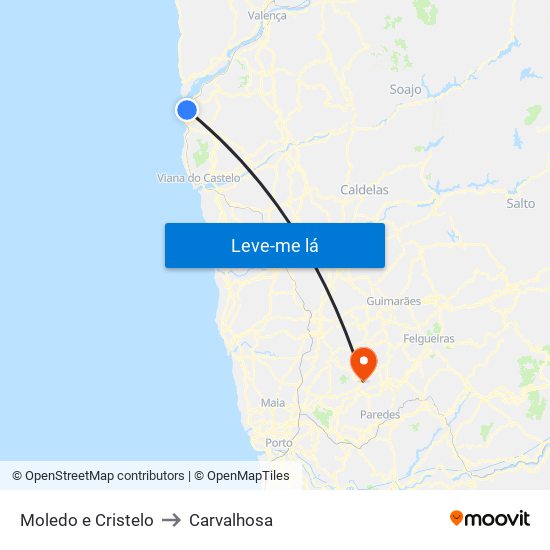 Moledo e Cristelo to Carvalhosa map