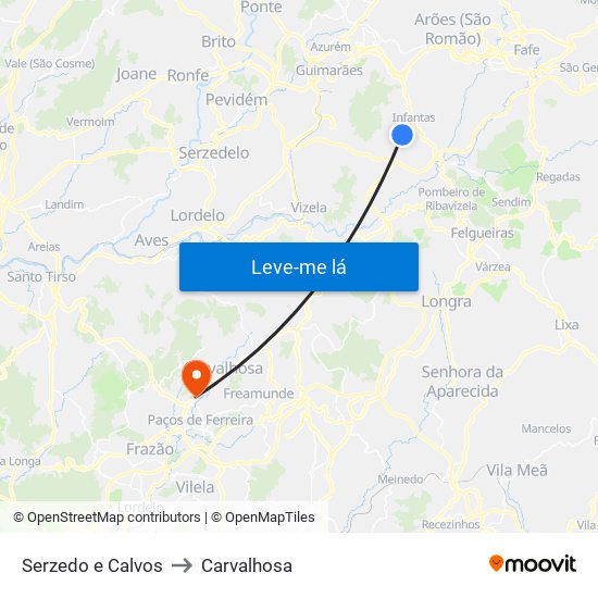 Serzedo e Calvos to Carvalhosa map