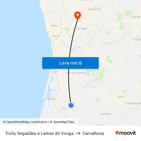 Trofa, Segadães e Lamas do Vouga to Carvalhosa map