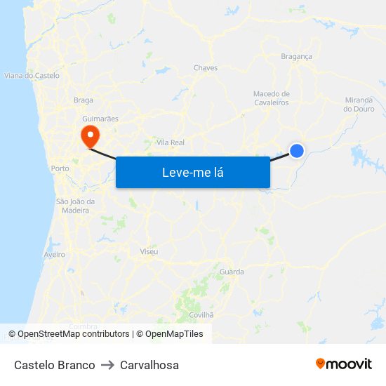 Castelo Branco to Carvalhosa map