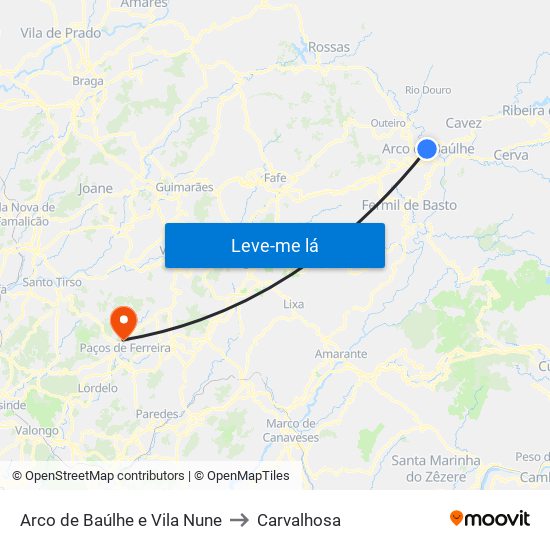 Arco de Baúlhe e Vila Nune to Carvalhosa map