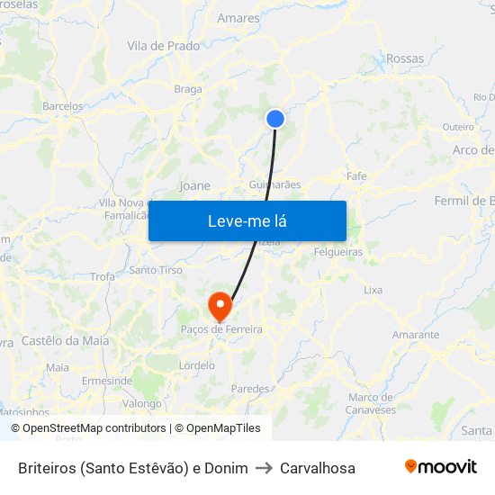 Briteiros (Santo Estêvão) e Donim to Carvalhosa map