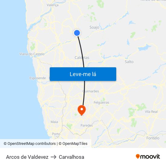 Arcos de Valdevez to Carvalhosa map