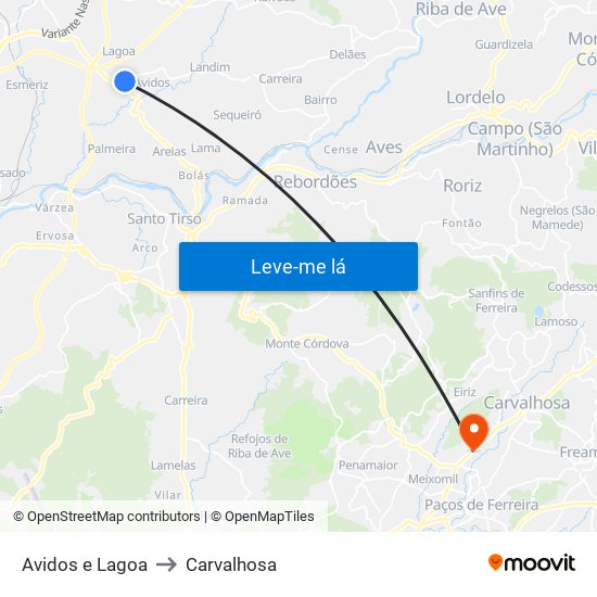 Avidos e Lagoa to Carvalhosa map